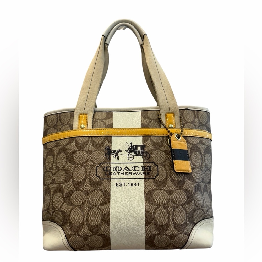 COACH Y2K Heritage Stripe Signature Tote with Rare Striped Hangtag